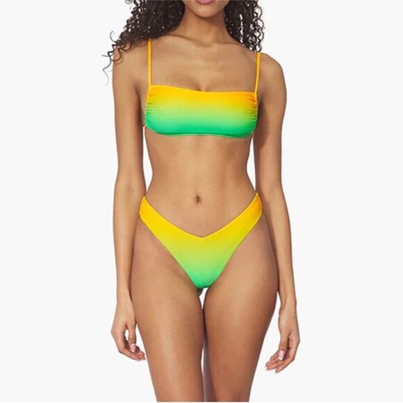 WEWOREWHAT Leigh Gradient Bikini Top Ruched Tie Back Square Neck Medium NWT - Picture 3 of 9